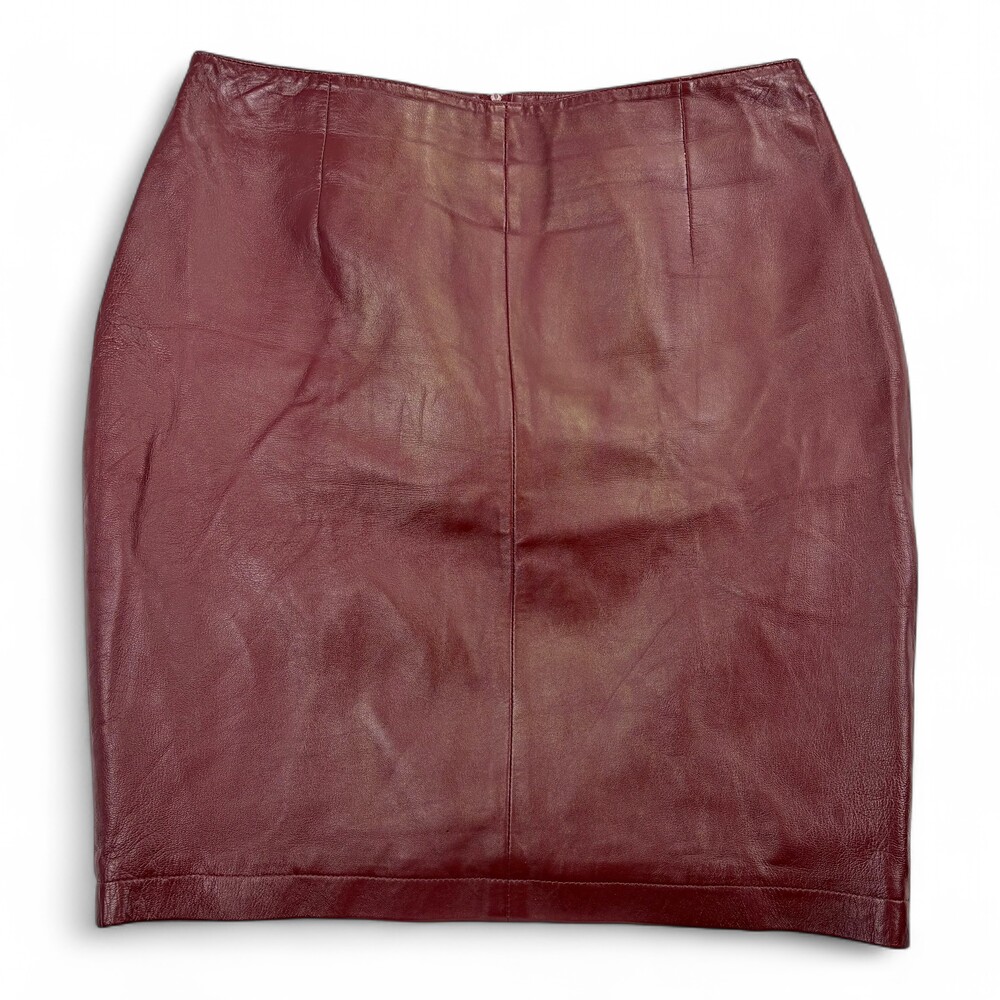 Hugo Buscati Burgundy 100% Leather Pencil Skirt Plus Size 14